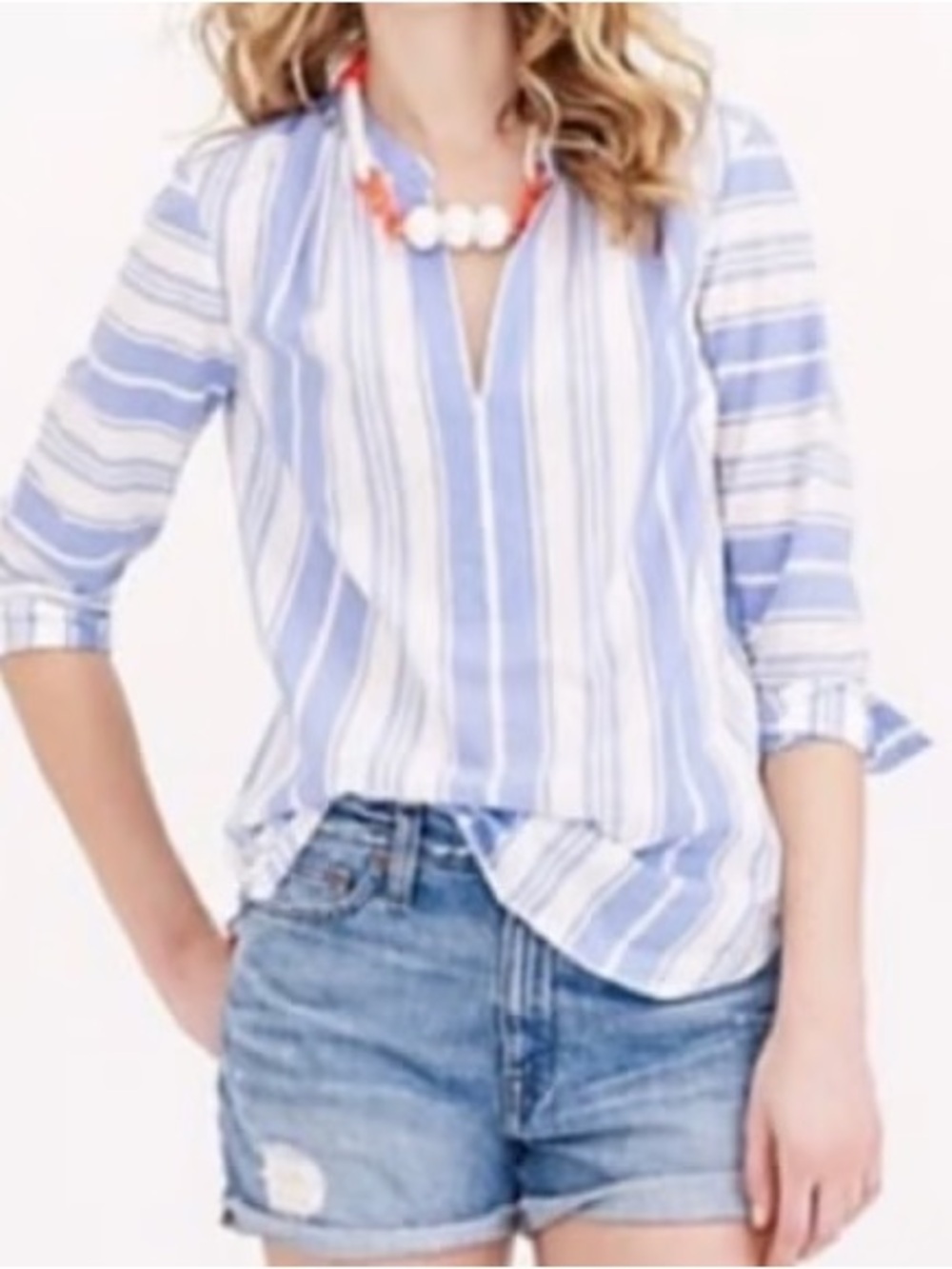J crew blue and white striped popover size small
